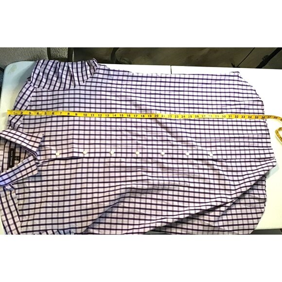 MICHAEL KORS- MENS PURPLE PLAID BUTTON FRONT 100% COTTON SHIRT SIZE NECK 17 TALL - Picture 7 of 7